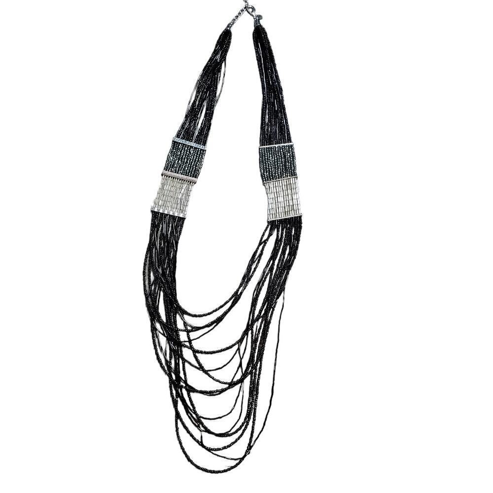 Chico's Women Multilayer Black Beads Statement Necklace